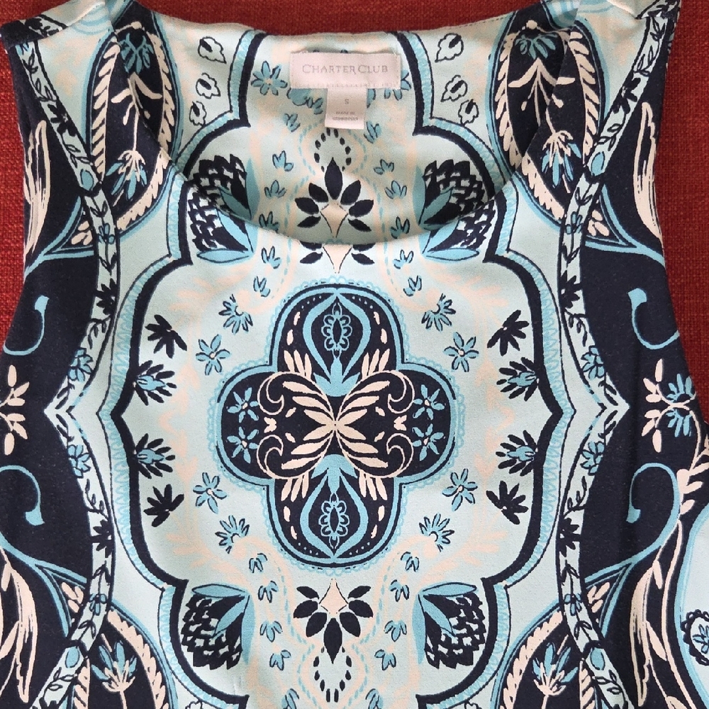 Chaps Blue and Black Patterned Dress